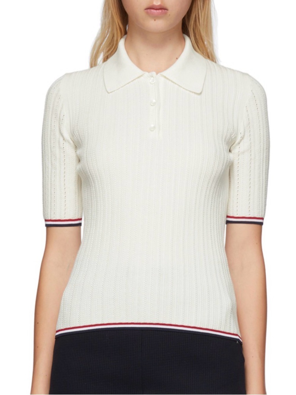 THOM BROWNE White Pointelle Polo | Size IT 38 | US XS